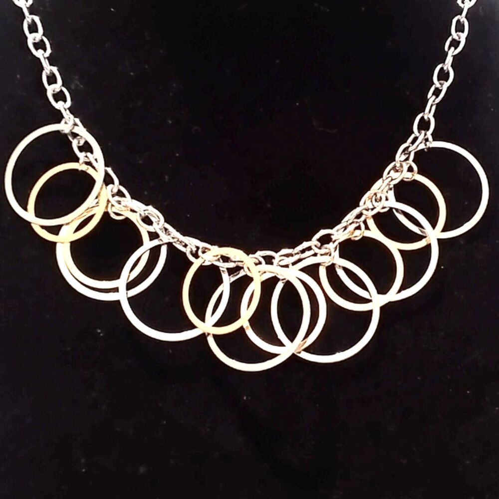 Edforce Stainless Steel Two Tone Silver and Gold Circle Charm Necklace